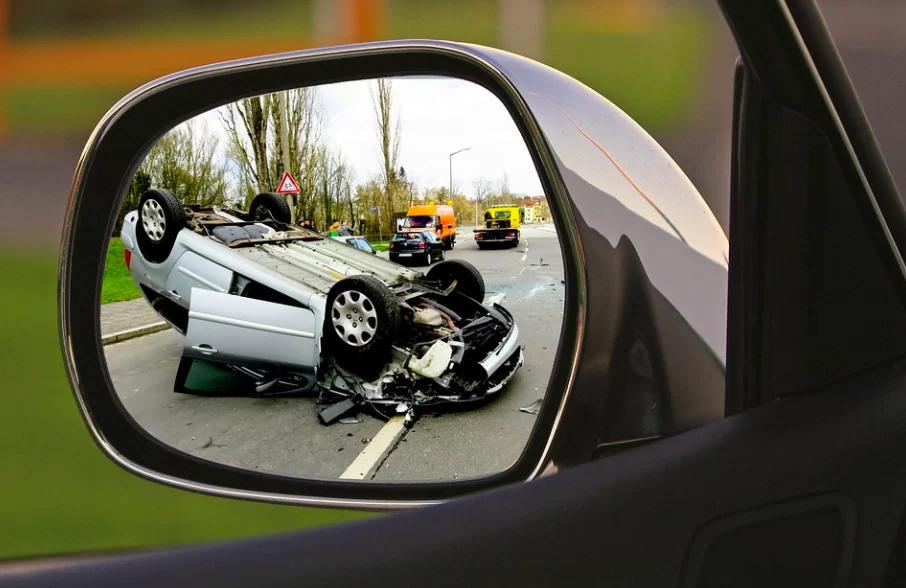 car accident in side mirror